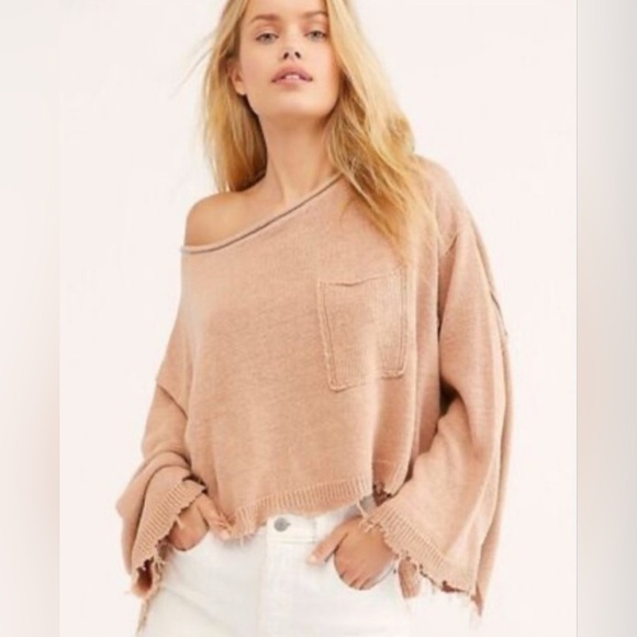 Free People Prism Distressed Sweater Size Small Peach - Picture 1 of 9